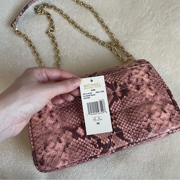 MICHAEL Michael Kors Soho Leather Snakeskin Chain Shoulder Bag in Shell Pink ✨ - Picture 11 of 12
